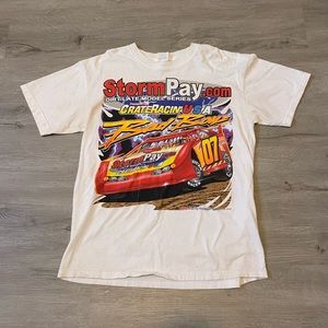 Vintage Men’s Size Medium Short Sleeve Race car T-Shirt White Barely Worn